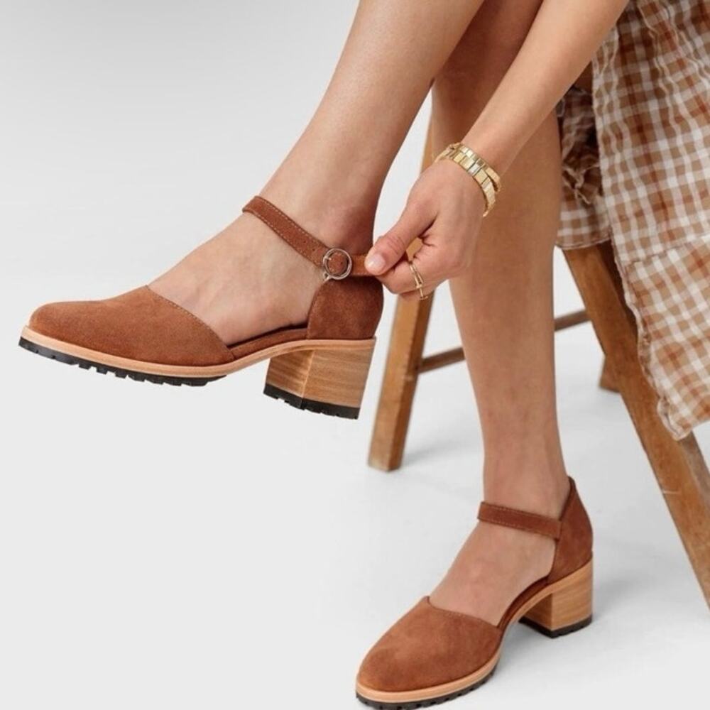 Patina Portland Leather Chestnut Suede Leather Heeled Mary Jane’s Shoes Sandals